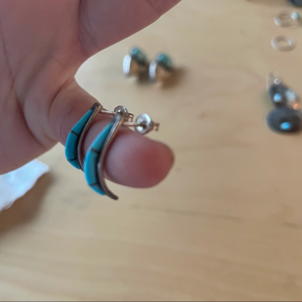 Turquoise half hoops - Picture 2 of 2
